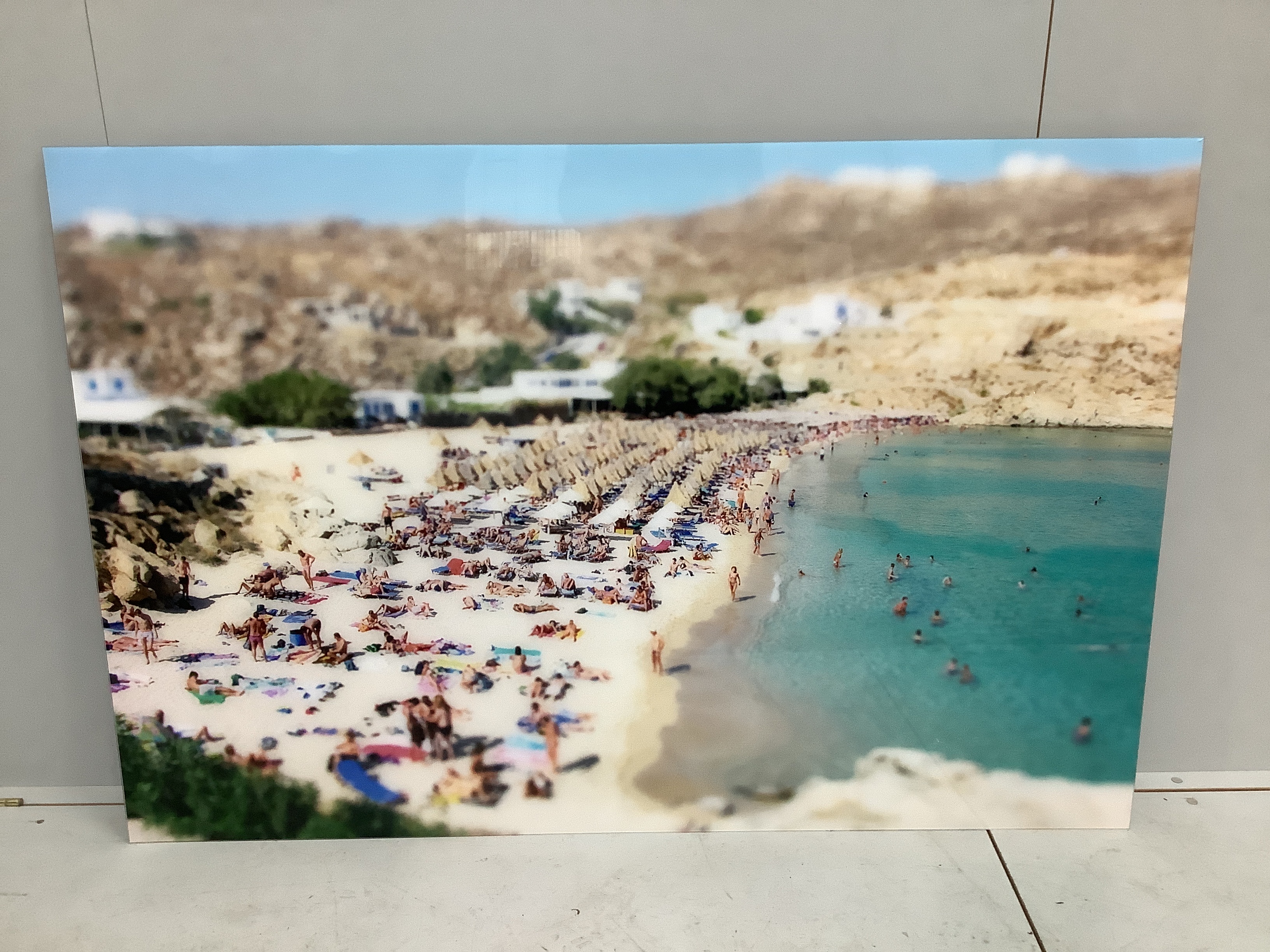 Richard Silver, 'Mykonos Beach” a large tilt shift photographic panel, width 150cm, height 100cm